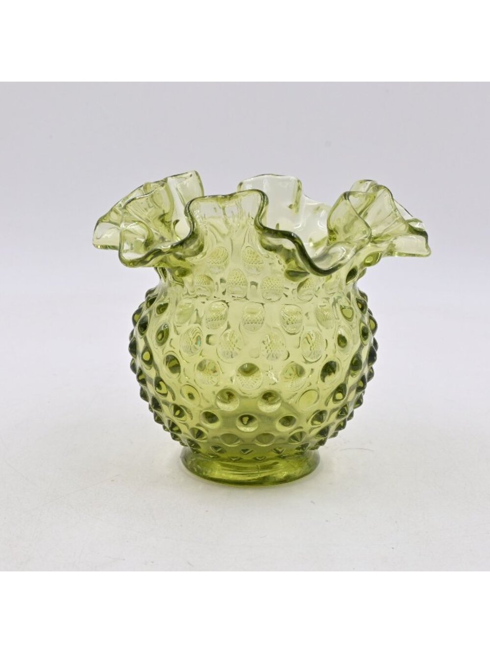 Fenton Art Glass Green Hobnail Ruffled Rose Bowl Trinket Dish